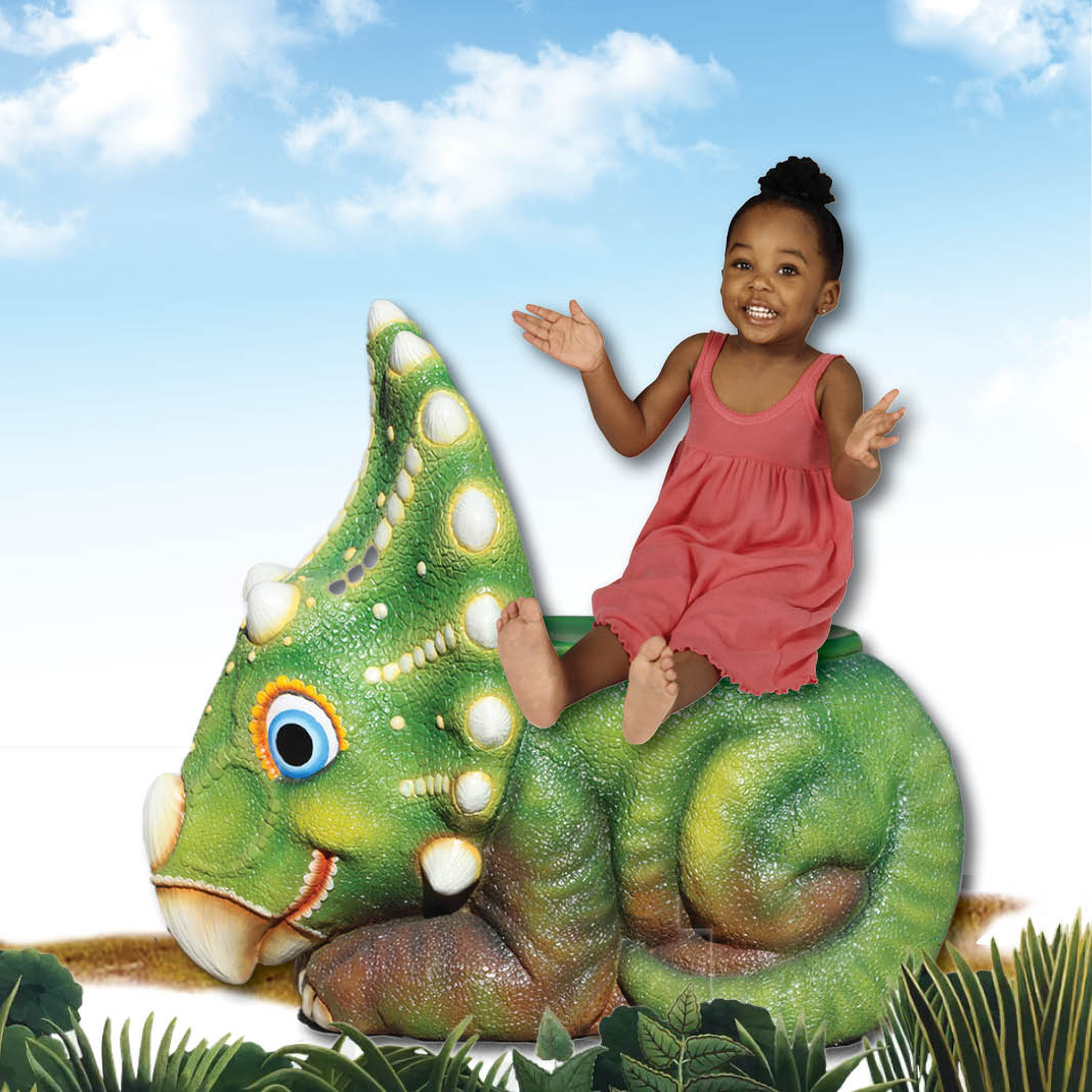 Natureworks Australia Triceratops Baby Chair-240016-looking right- shown with child sitting on chair