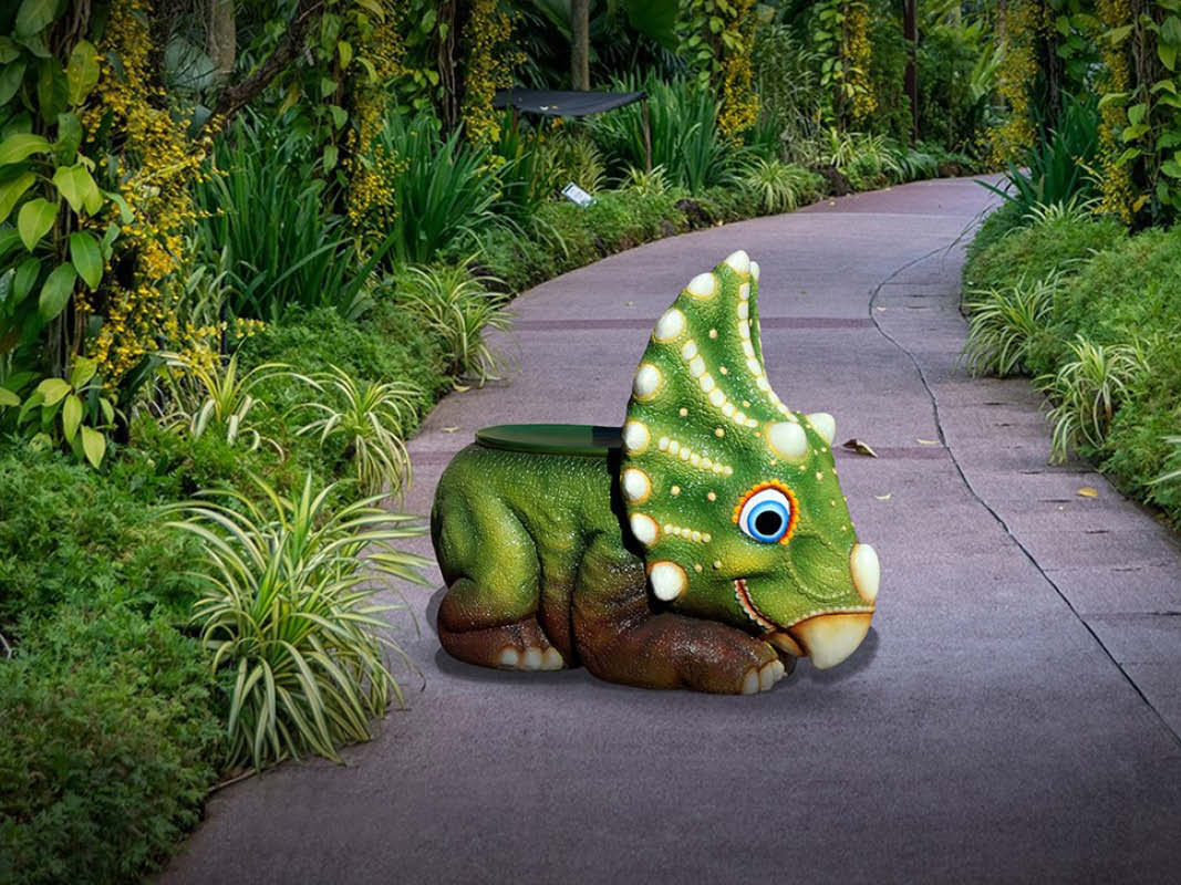 Natureworks Australia Triceratops baby chair - Versatile and durable, our Baby Triceratops Chair is not just for childcare centres or dinosaur cafes. It's also ideal for photoshoots, shopping centre displays, window displays, and events. Additionally, it makes a charming centrepiece in a child's bedroom, fostering imaginative play and storytelling