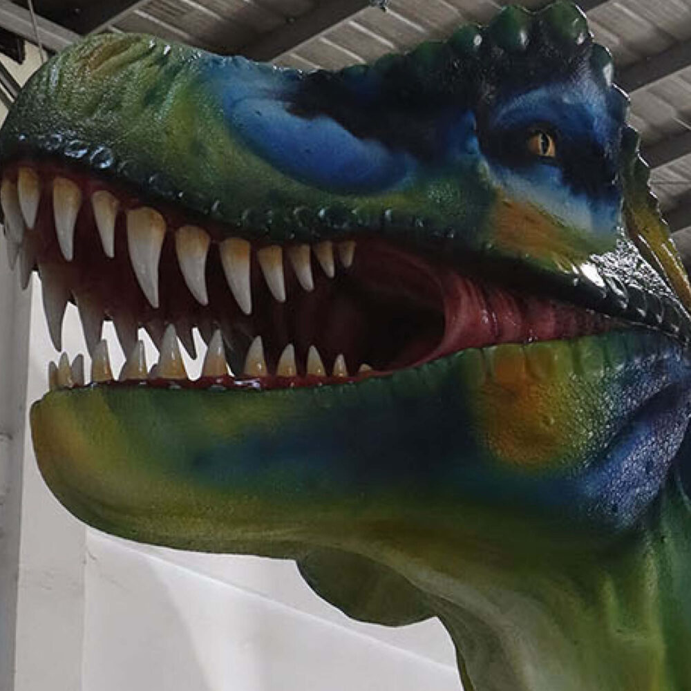 Tyrannosaurs Rex Sculpture - Giant 8.12m long x W2.6m wi x H 3.85m high - 640kg - SKU 230154 - looking up at head