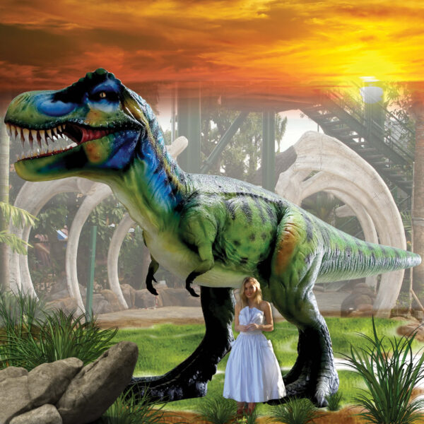 Tyrannosaurs Rex Sculpture - Giant 8.12m long x W2.6m wi x H 3.85m high - 640kg - SKU 230154- in mini-golf setting