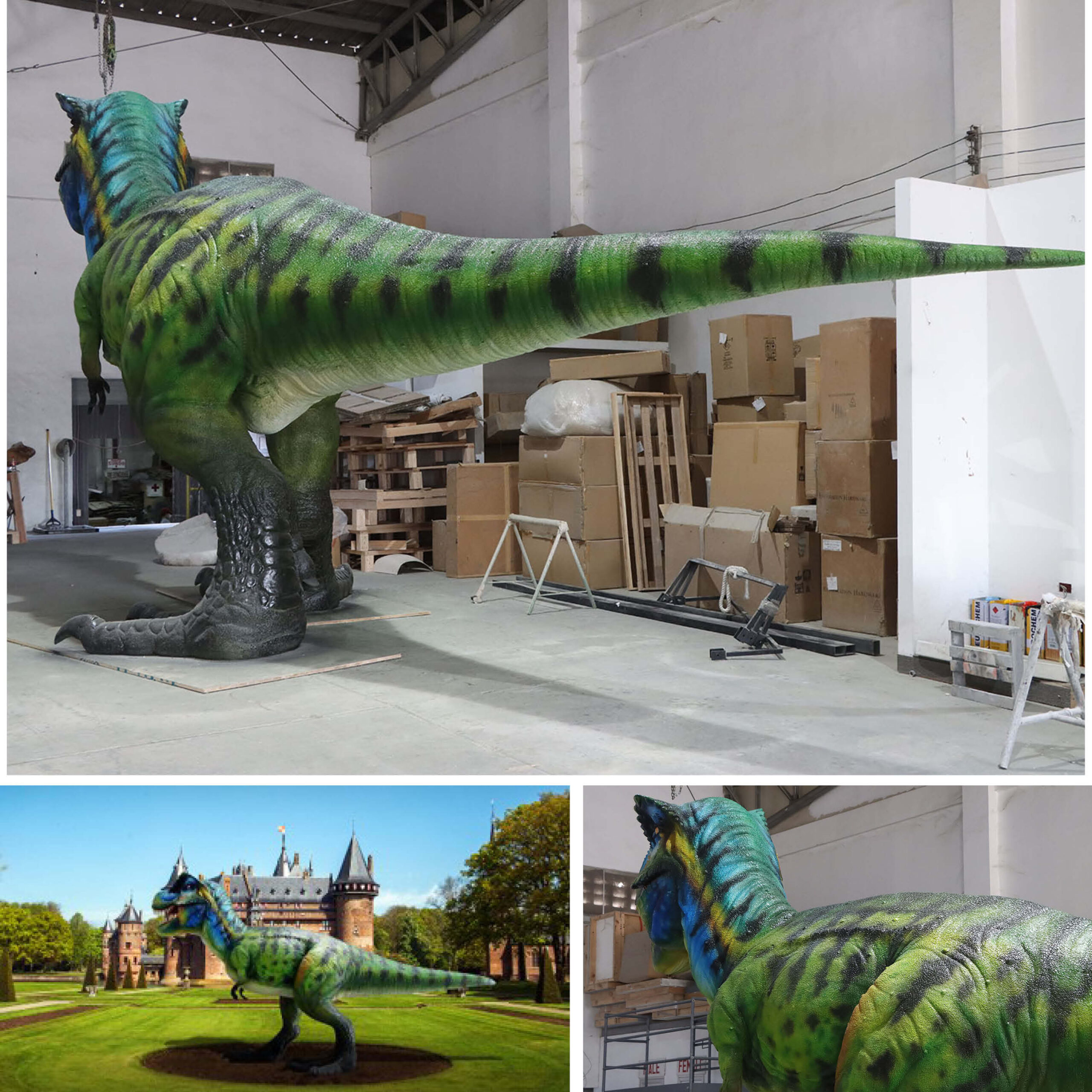 Natureworks Australia Tyrannosaurs Rex Sculpture - Giant 8.12m long x W2.6m wi x H 3.85m high - 640kg-SKU 230154 - various views