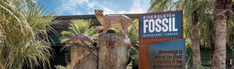 Megafauna animal sculptures outside Riversleigh Fossil Discovery Centre at Mount Isa
