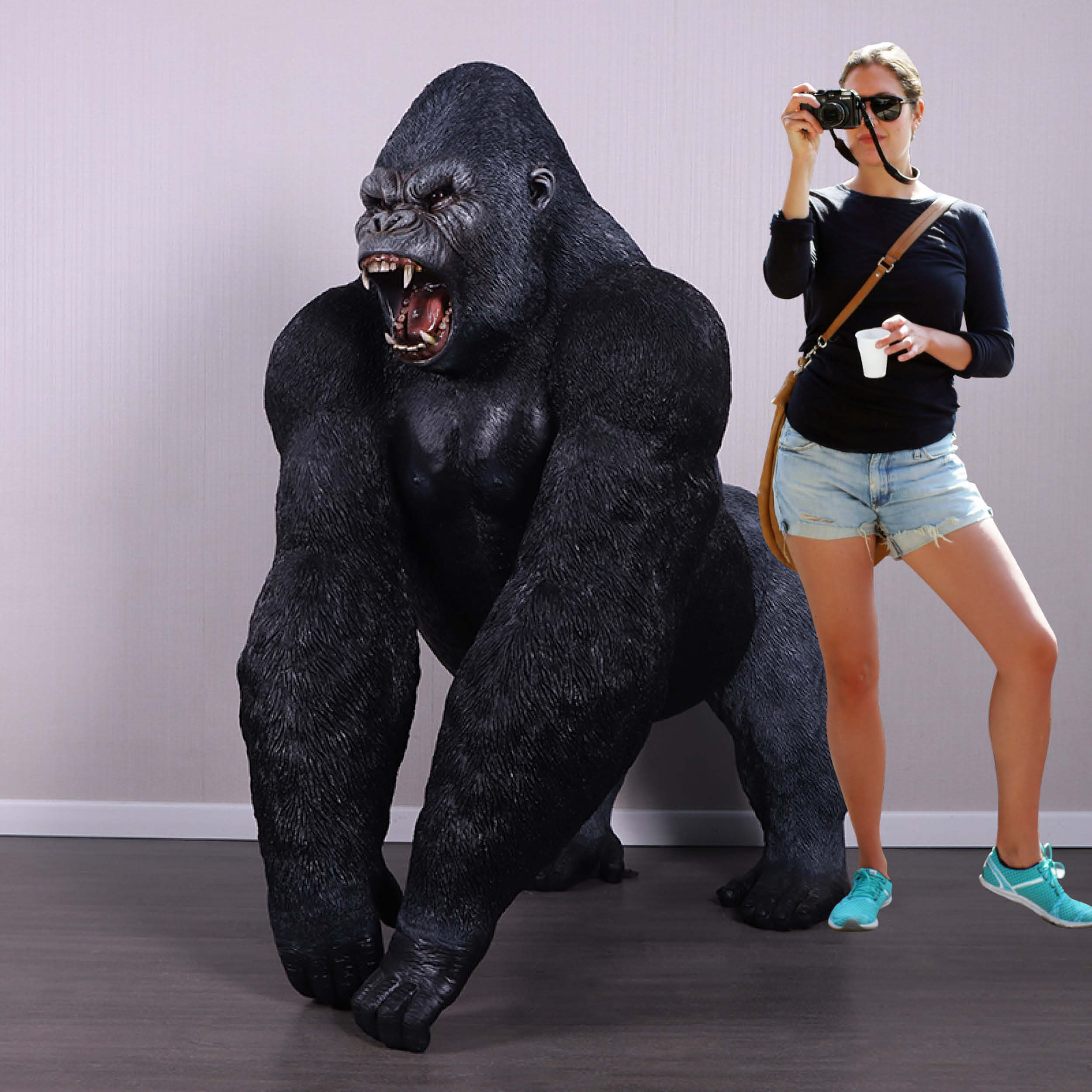 Natureworks Australia Gorilla Male 240118- Larger than life size - Angle view with lady-V5