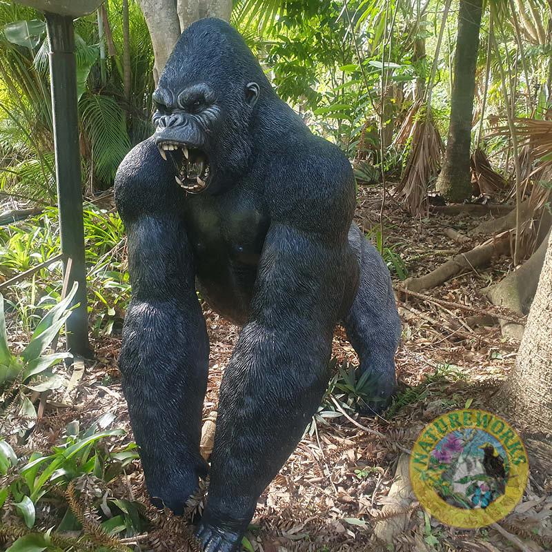 Natureworks Australia Silverback Male Gorilla lifelike statue of strength and beauty-shown in Natureworks garden-Angle view -240118
