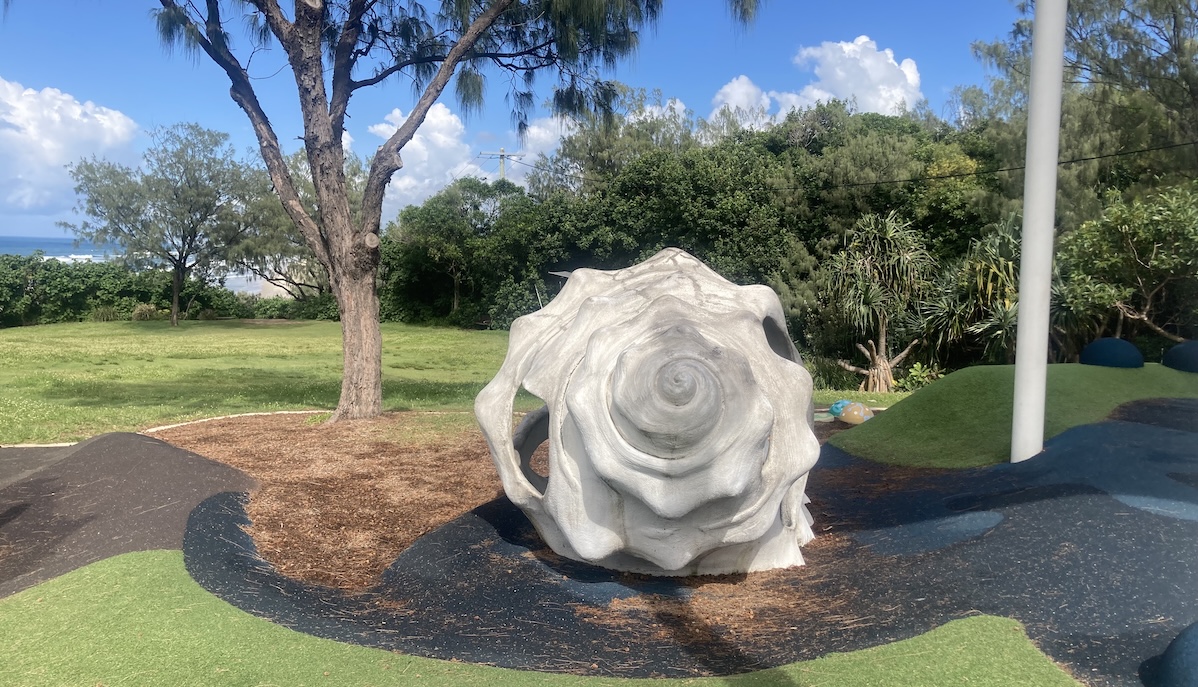 Natureworks Australia Shell cubby house for marine themed playground at Headland Park, Point Lookout, North Stradbroke Island