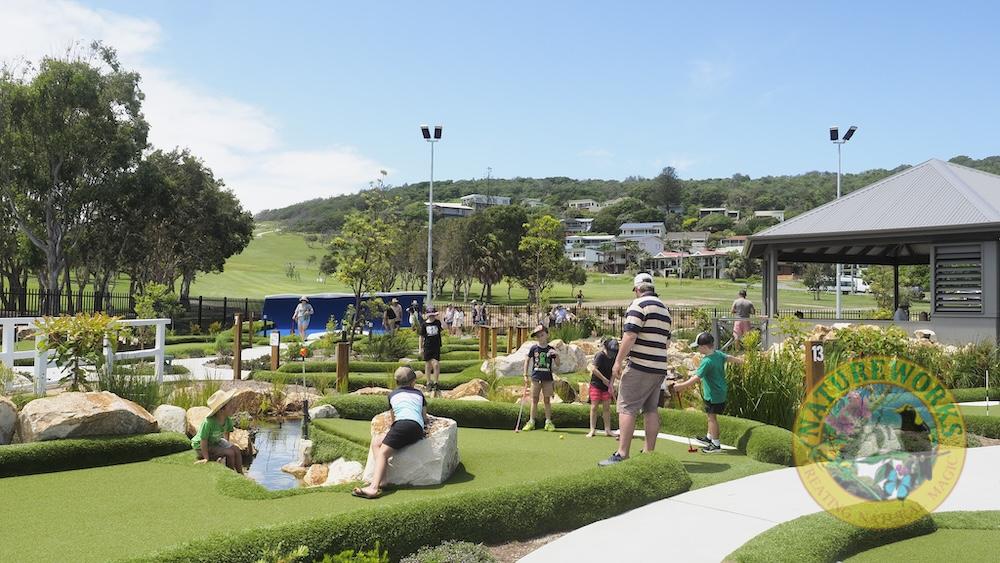Natureworks Australia Families enjoying the Crescent Head 18 hole mini golf course