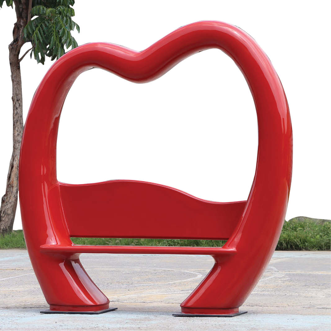 Natureworks Australia Lovers Lounge 240087 - love bench - sturdy construction - bright red colour for weddings and valentines displays- playgrounds, and public parks- front view