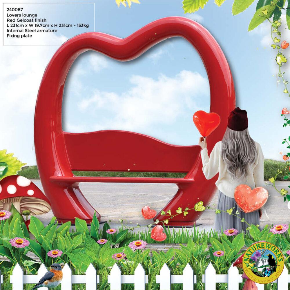 Natureworks Australia Lovers Lounge 240087 - love bench - sturdy construction - bright red colour for weddings and valentines displays- playgrounds, and public parks