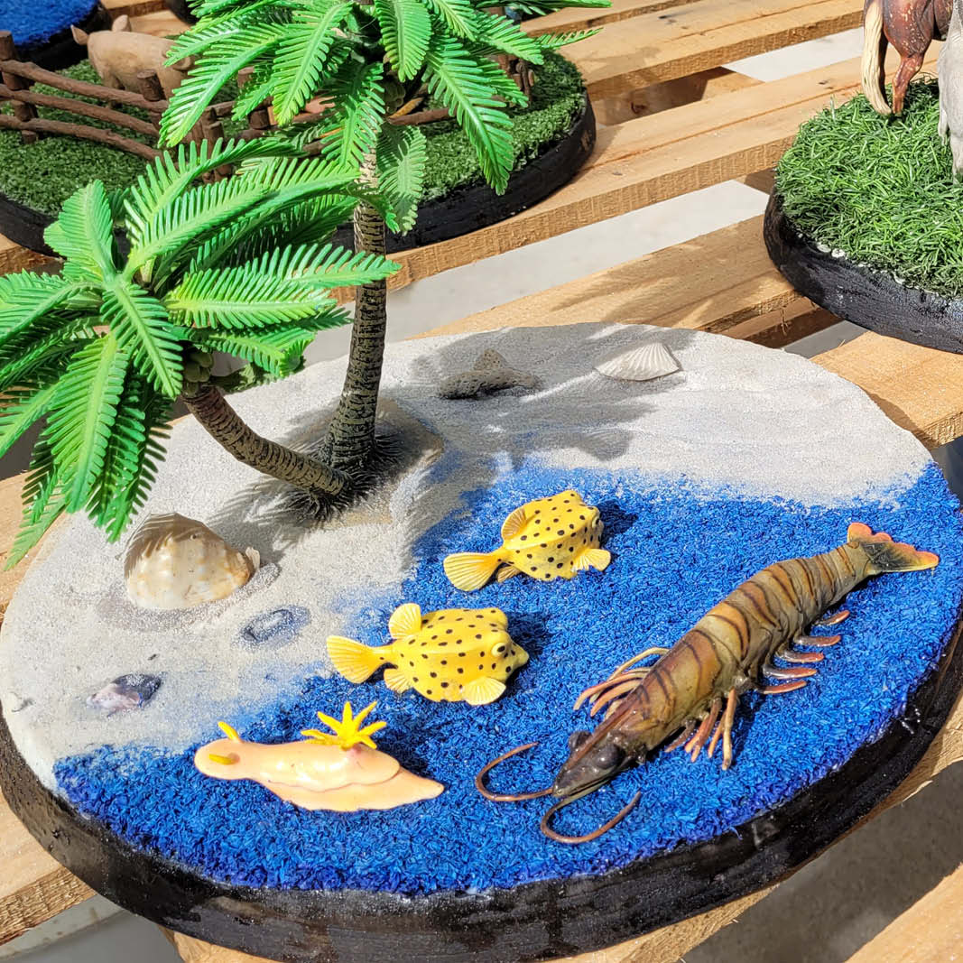 Natureworks Australia Natureworks Cloches - playground themed diorama-with sea life with prawn, fish shells and palm tree on sea be