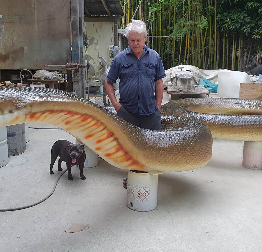 Natureworks Australia Completed Giant Brown Snake - Shown with Owner of Natureworks David Joffe