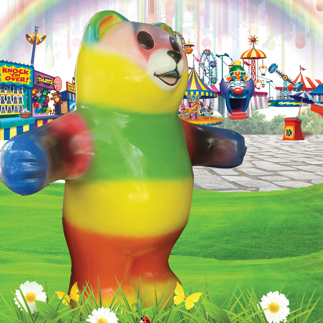 Natureworks Australia Natureworks Gummy Bear - Rainbow coloured -220126 shown with fairground background