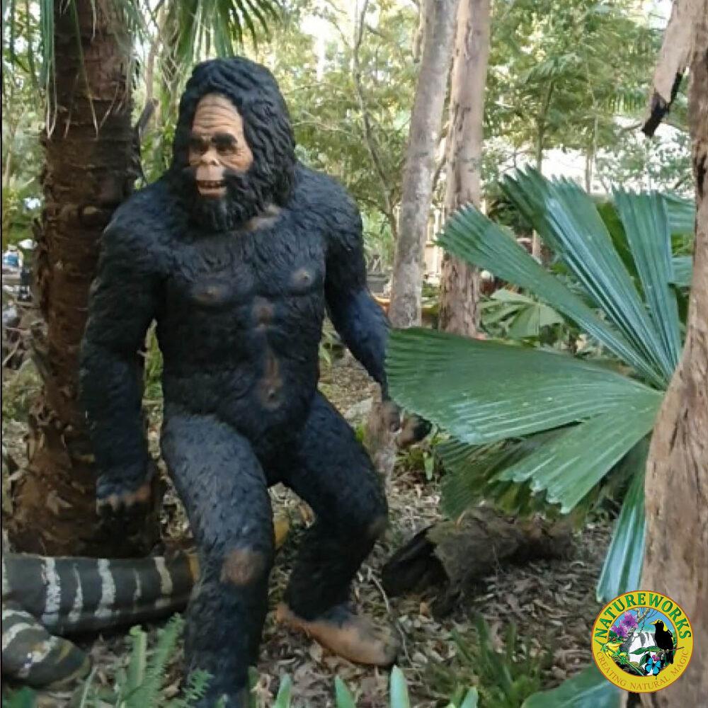 Yowie Statue - 2m tall - also known as a Yeti or bigfoot- shown in the bush- showing full size sin standing pose