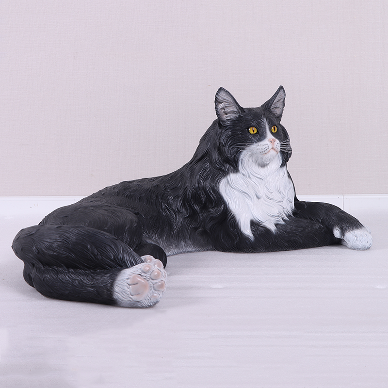 Natureworks Australia Main Cool Cat statue - life size replica with black and white colouring- 220070- front angle view