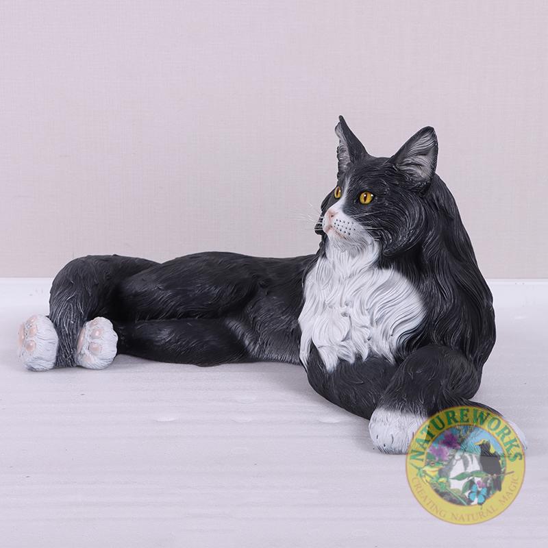 Natureworks Australia Main Cool Cat statue - life size replica with black and white colouring- 220070- side view