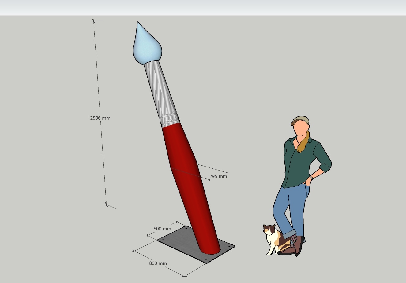 Natureworks Australia CAD sketch showing dimensions of giant paintbrush