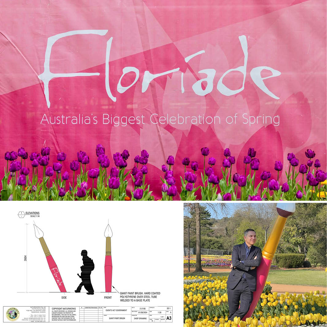 Natureworks Australia Giant Paintbrush - Floriade Flower Festival - Shown insitu with floriade logo and concept design