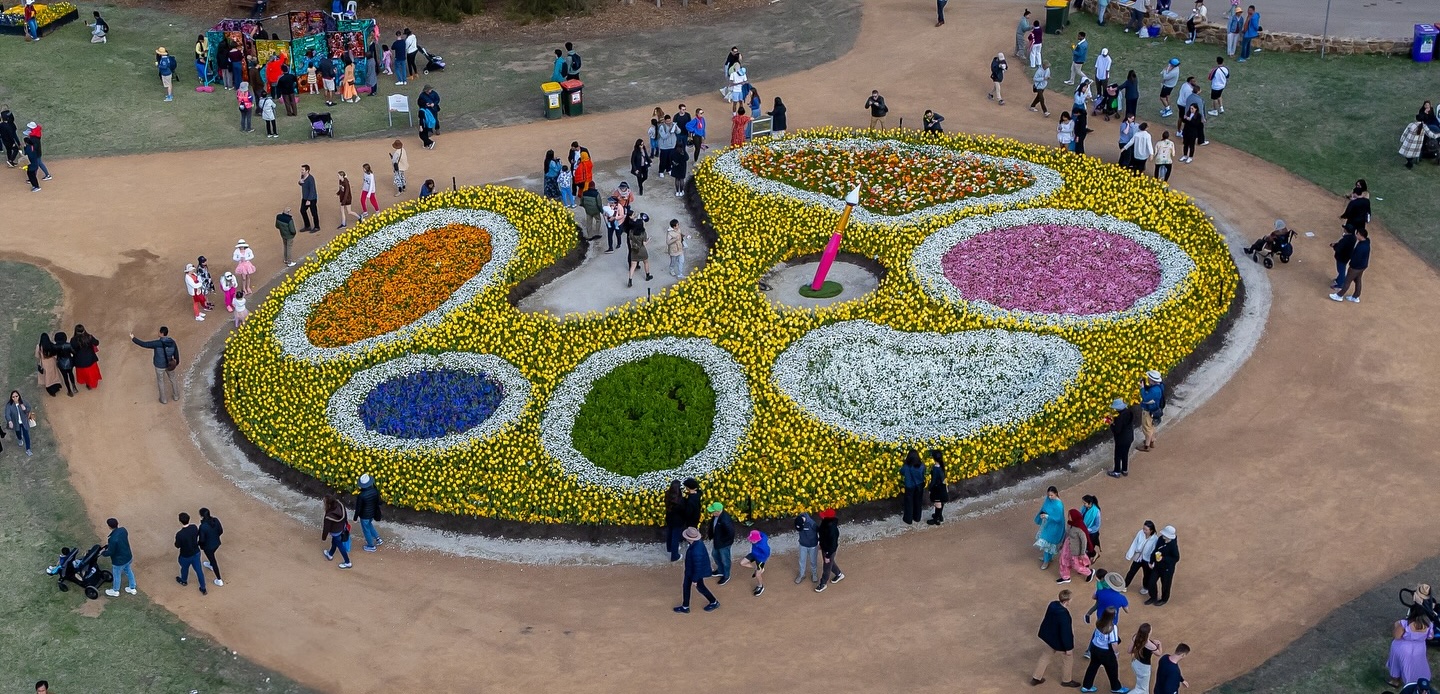 Natureworks Australia Aerial view of paintbrush and palette of flowers at Canberra Floriade 2024