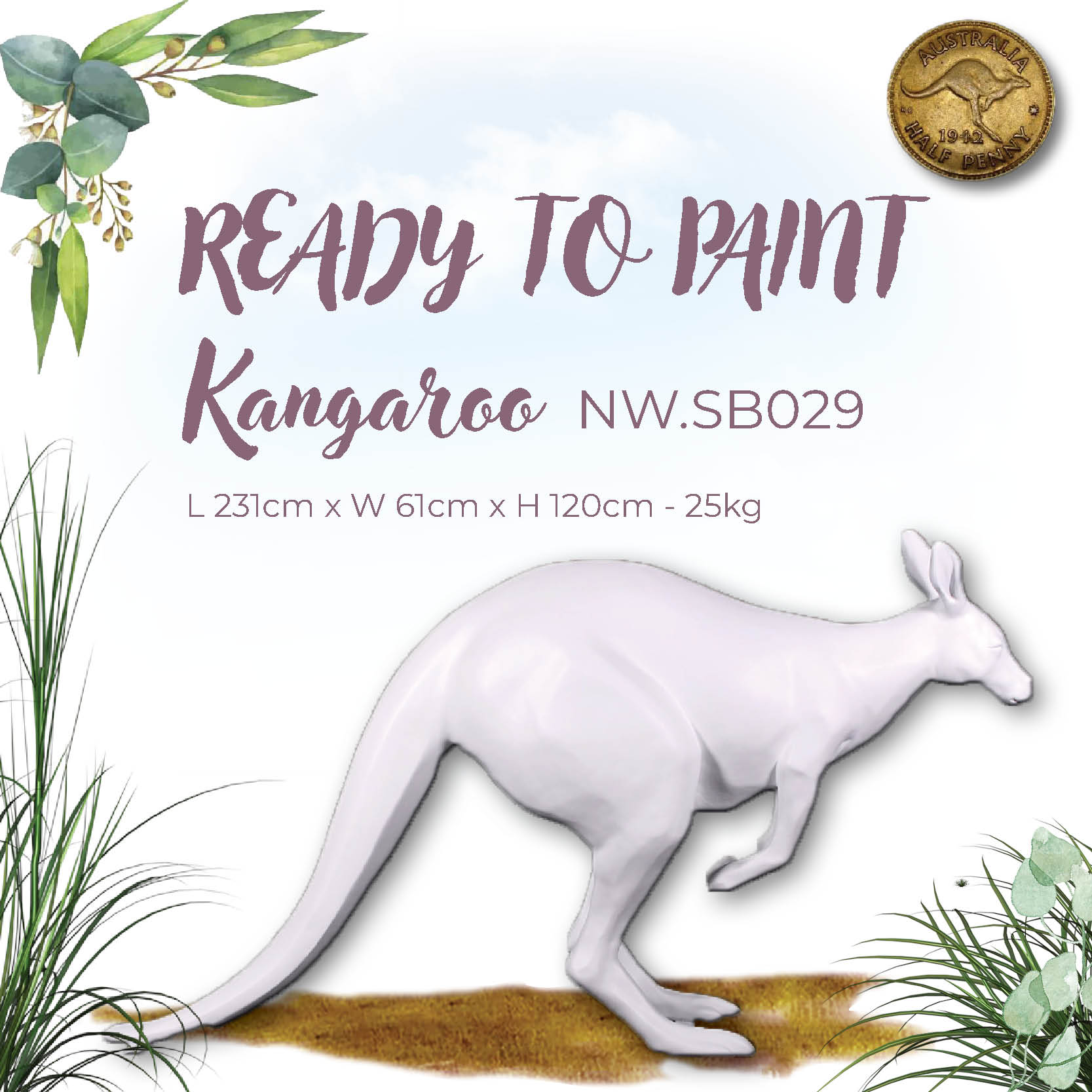 Natureworks Australia Kangaroo - White (Half Penny)