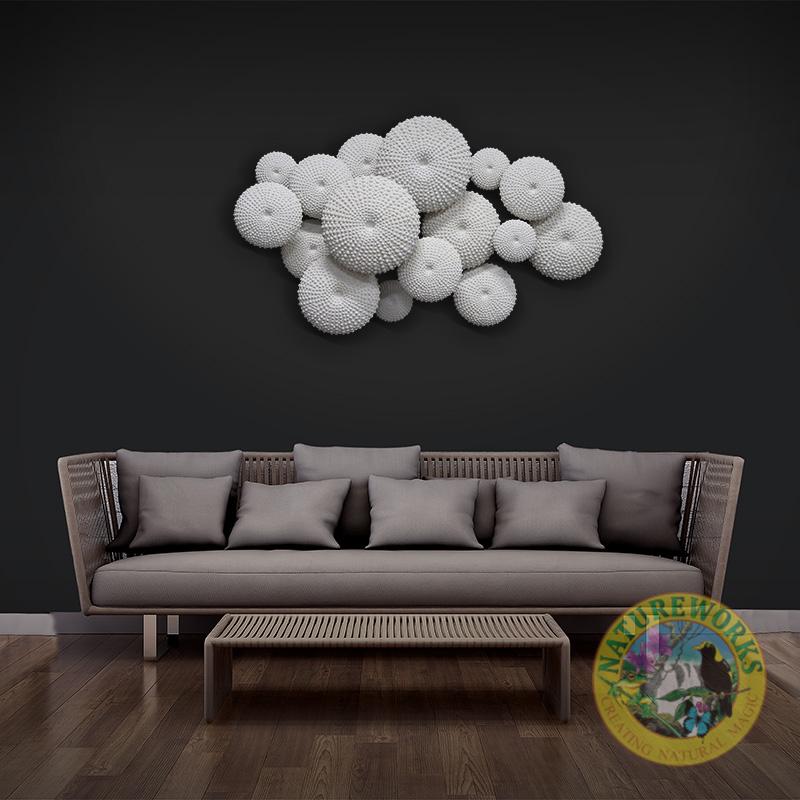 Sea urchin wall decor -240120-Whiteston -shown in home decor or hotel foyer setting.