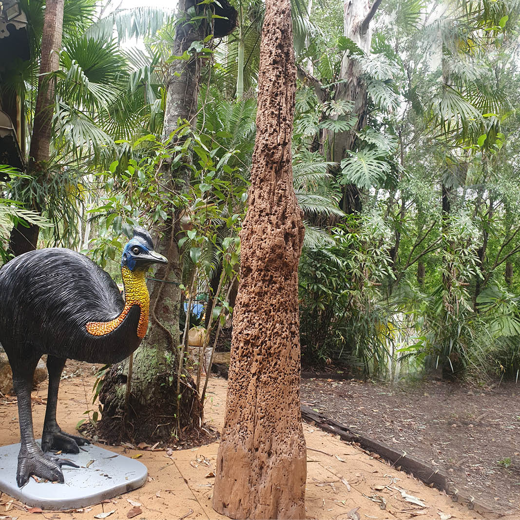 Natureworks Australia Timber wharf pylon - custom fabricated from original authentic shipworm eroded details- Shown outside at Natureworks office at Highvale