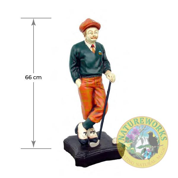 Natureworks Australia Y.246: 2ft Statue of Golfer, with green jumper and orange pants, on a base plate, 66cm high, weight 2.3kg