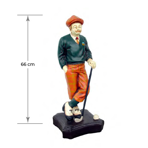 Natureworks Australia Y.246: 2ft Statue of Golfer, with green jumper and orange pants, on a base plate, 66cm high, weight 2.3kg
