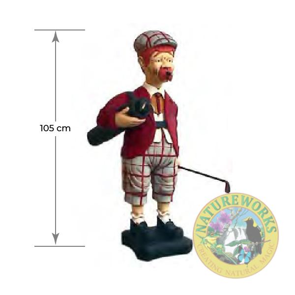 Natureworks Australia Y.293: 3ft Golfer statue with red vest and green pants, on a base plate, 105cm high, weight 17kg