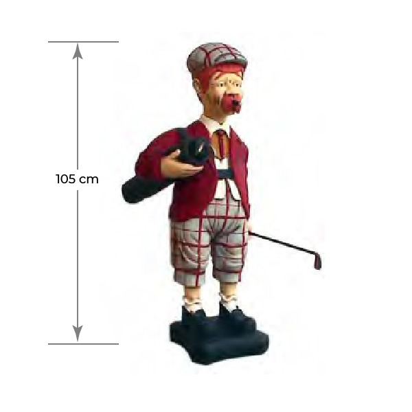 Natureworks Australia Y.293: 3ft Golfer statue with red vest and green pants, on a base plate, 105cm high, weight 17kg