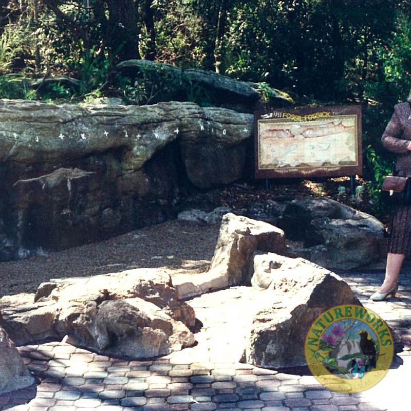 Natureworks Australia Taronga zoo - serpentaria exhibit- artificial rock wall with various imbedded fossils