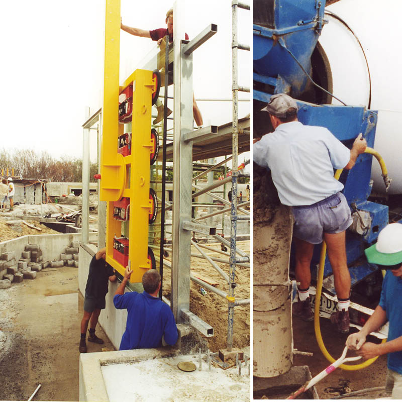 Natureworks Australia Polar Bear Shores-Artificial rock Sea World-in Production photo showing the steel framework being installed and concrete mixer in use.
