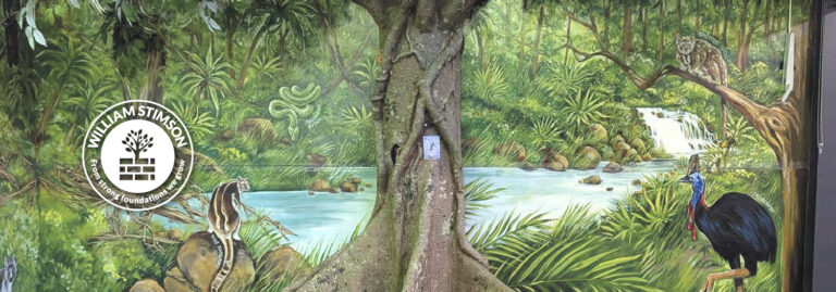 Mural at school, with William Stimson logo overlaid