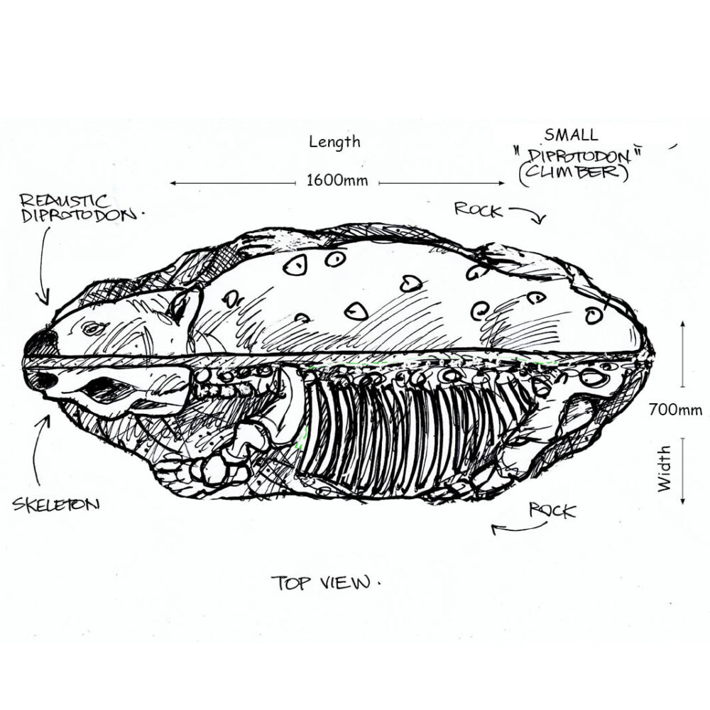 Diprotodon Optatum Rock Climber- Small- top view - concept sketch