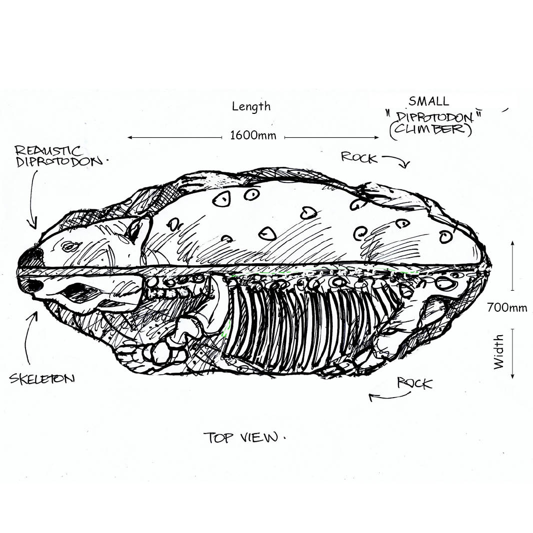 Natureworks Australia Diprotodon Optatum Rock Climber- Small- top view - concept sketch