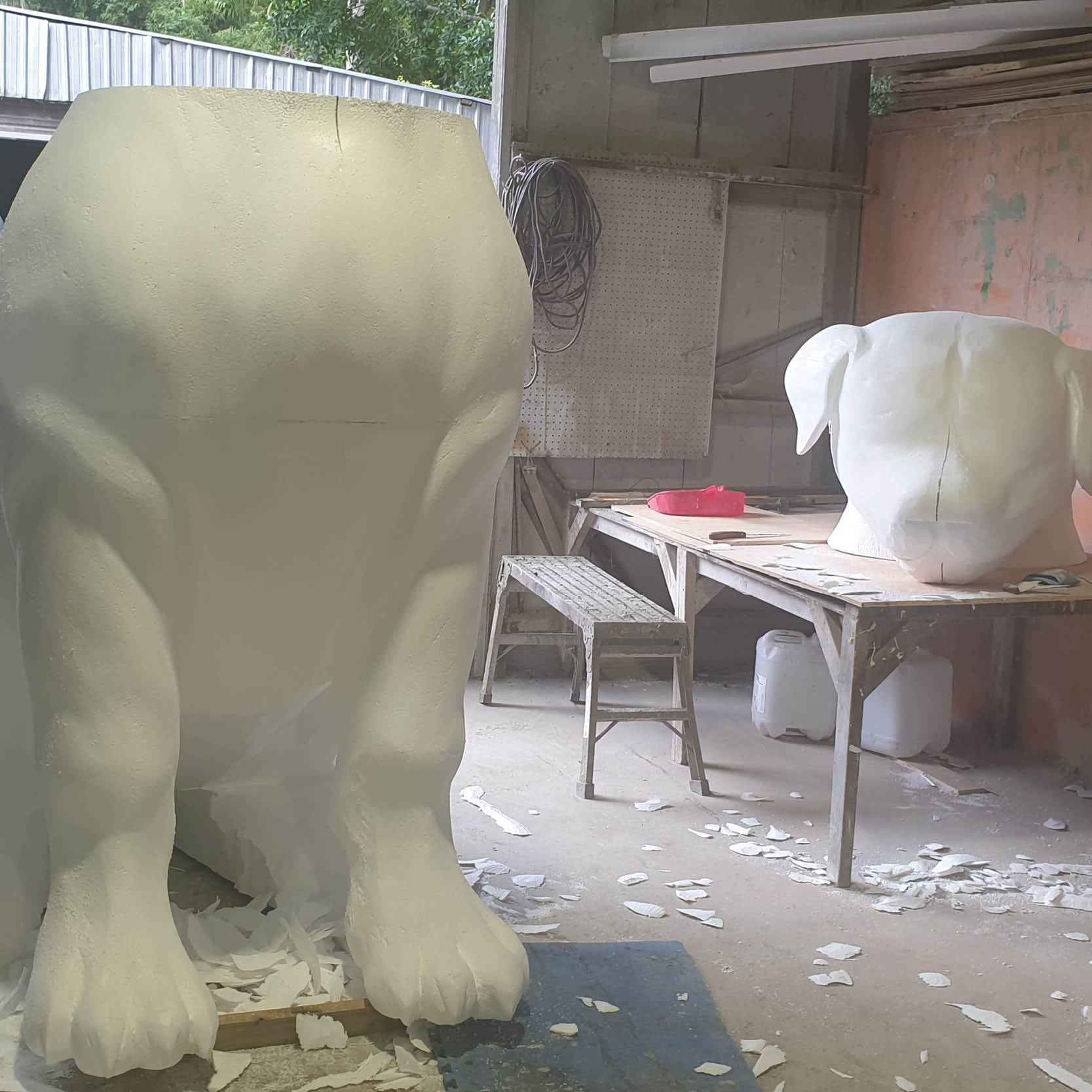 Natureworks Australia Giant Black Dog with Paint drips- 9ft tall sitting- sculpt in production-BlackLab2.7m showing body without the head attached