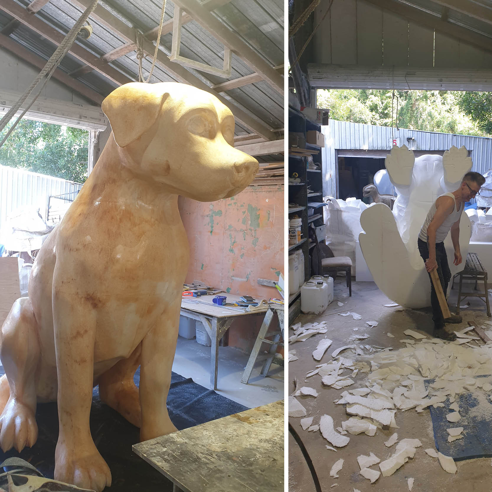 Natureworks Australia Giant Black Dog with Paint drips- 9ft tall sitting- sculpt in production-BlackLab2.7m- showing undercoat