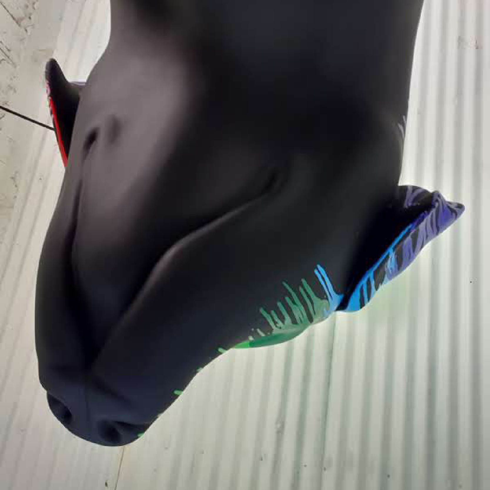 Natureworks Australia Giant Black Dog with Paint drips- 9ft tall sitting- - just for fun upside down