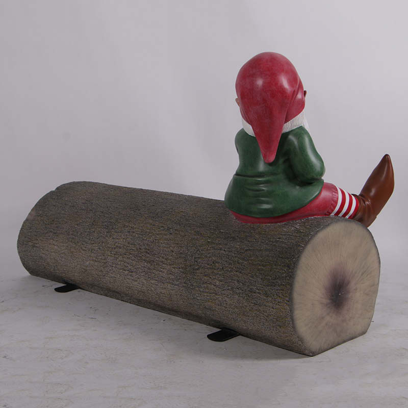 Natureworks Australia Christmas Gnome on tree trunk bench-190096- Rear view showing gnome and tree trunk