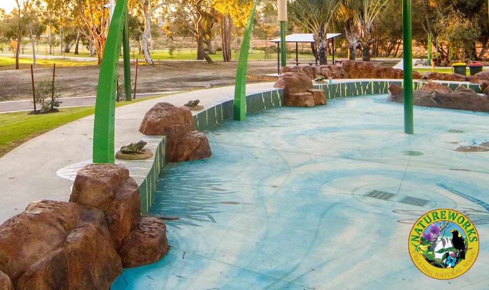 Natureworks Australia Frog squirters around the pool at Maylands Waterland WA