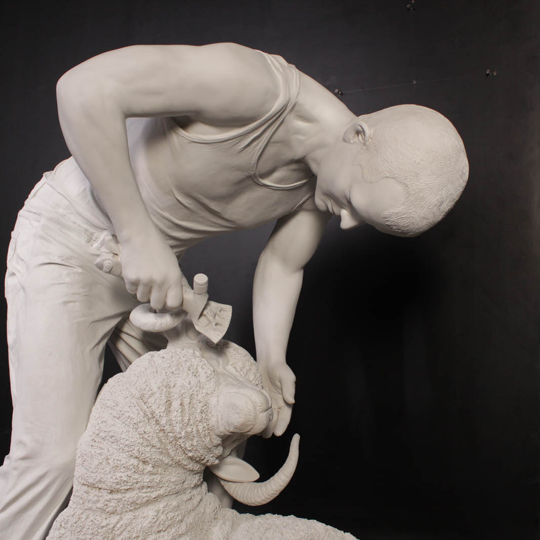 Natureworks Australia Sheep Shearer - Life-size reproduction in Roman stone finish- 110072RS- showing close up details