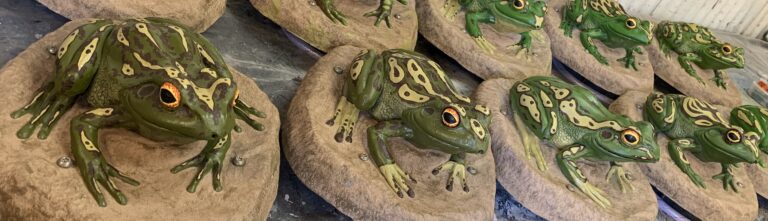 Frog squirter sculptures for Maylands Waterland