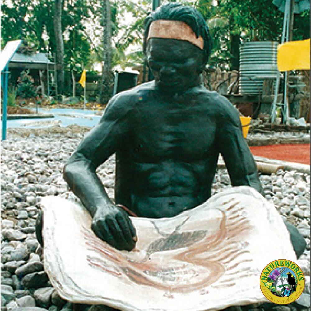 Aboriginal Man sitting - painting on paperbark