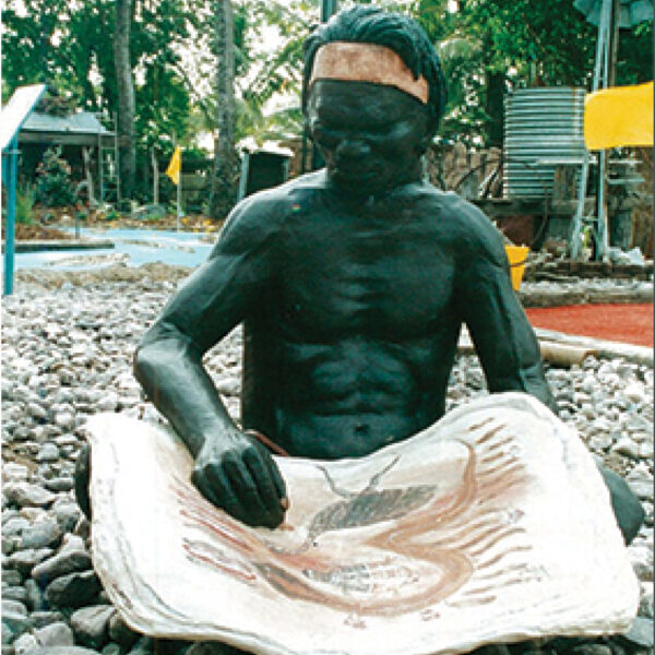 Aboriginal Man sitting - painting on paperbark