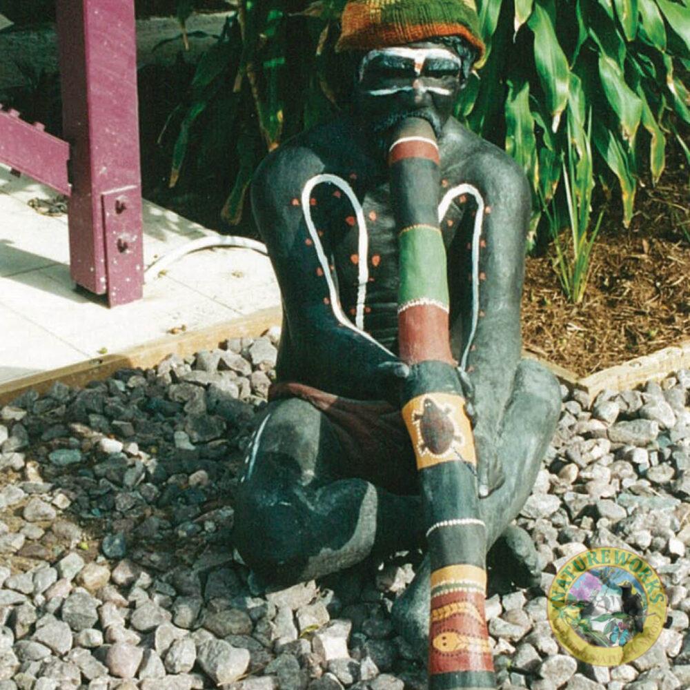 Natureworks Australia Aboriginal life-size sculpture - Elder man playing Didgeridoo