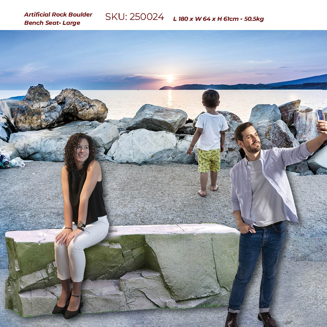 Natureworks Australia Artificial rock Boulder Bench - with background- Large- 250024