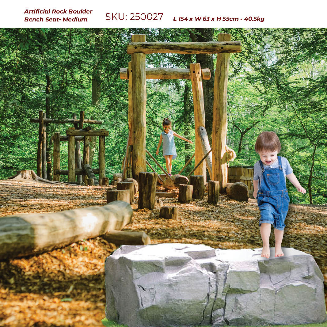 Natureworks Australia Artificial rock Boulder Bench - Medium- 250027 - shown with background setting