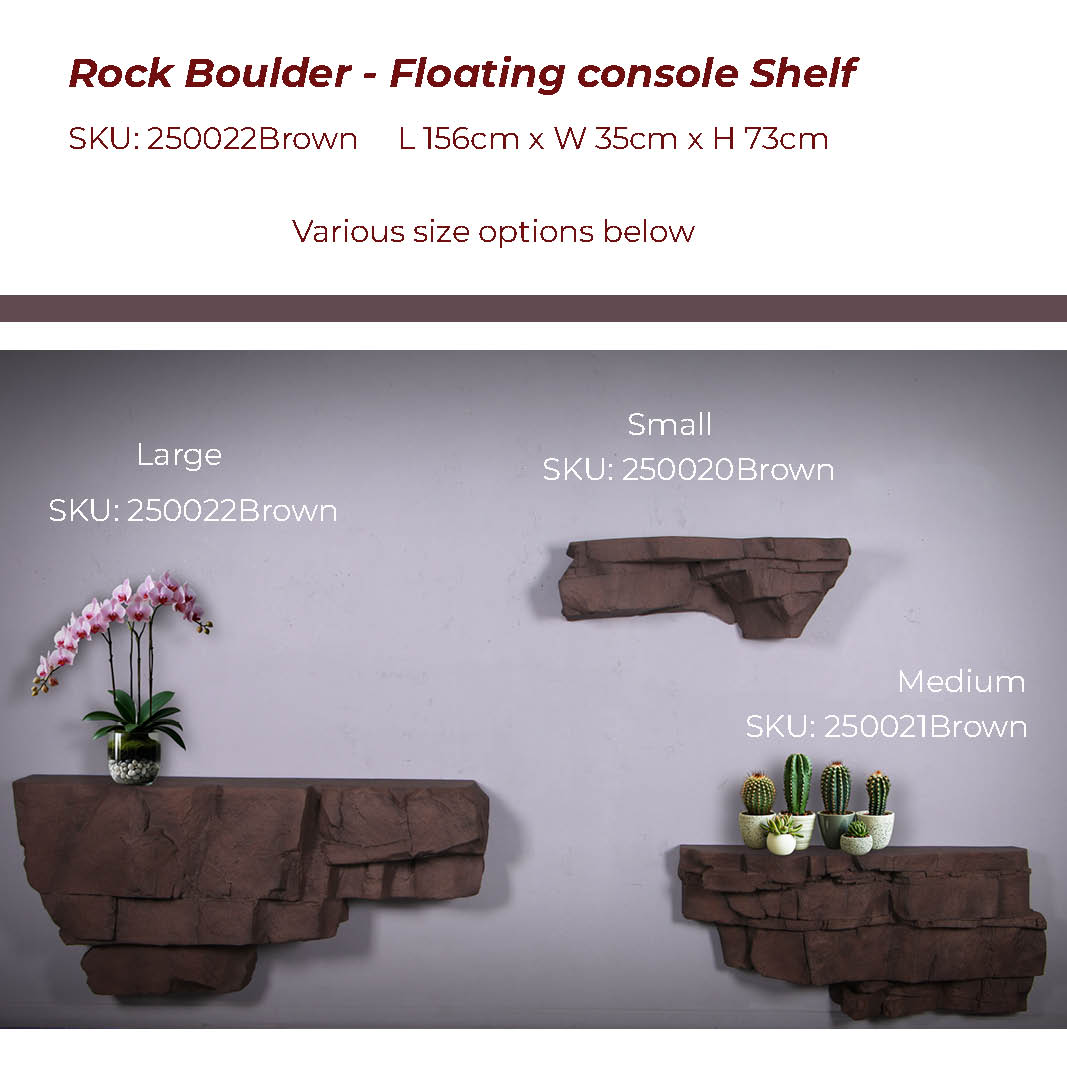 Natureworks Australia Rock Boulder floating Sedona console shelf-Large- 2500221Brown- showing various size options available