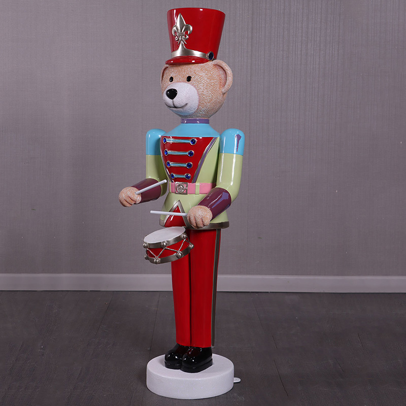 Natureworks Australia Drummer Bear Statue with drum and sticks – side view