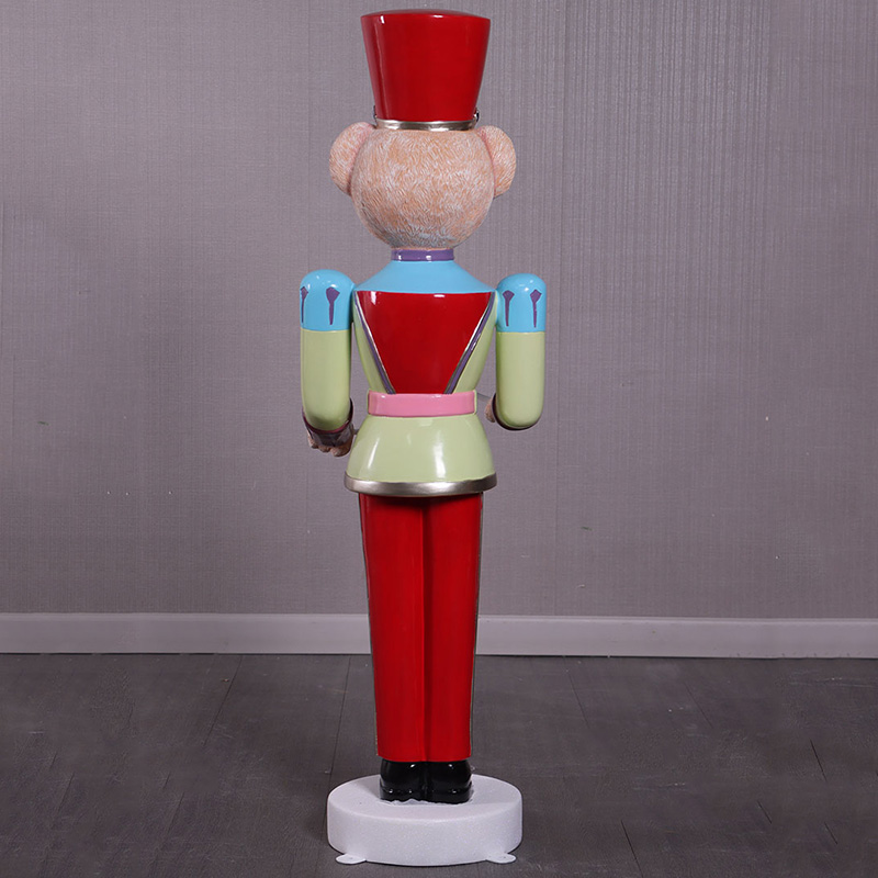 Natureworks Australia Drummer Bear Statue glossy red and pastel uniform – rear detail
