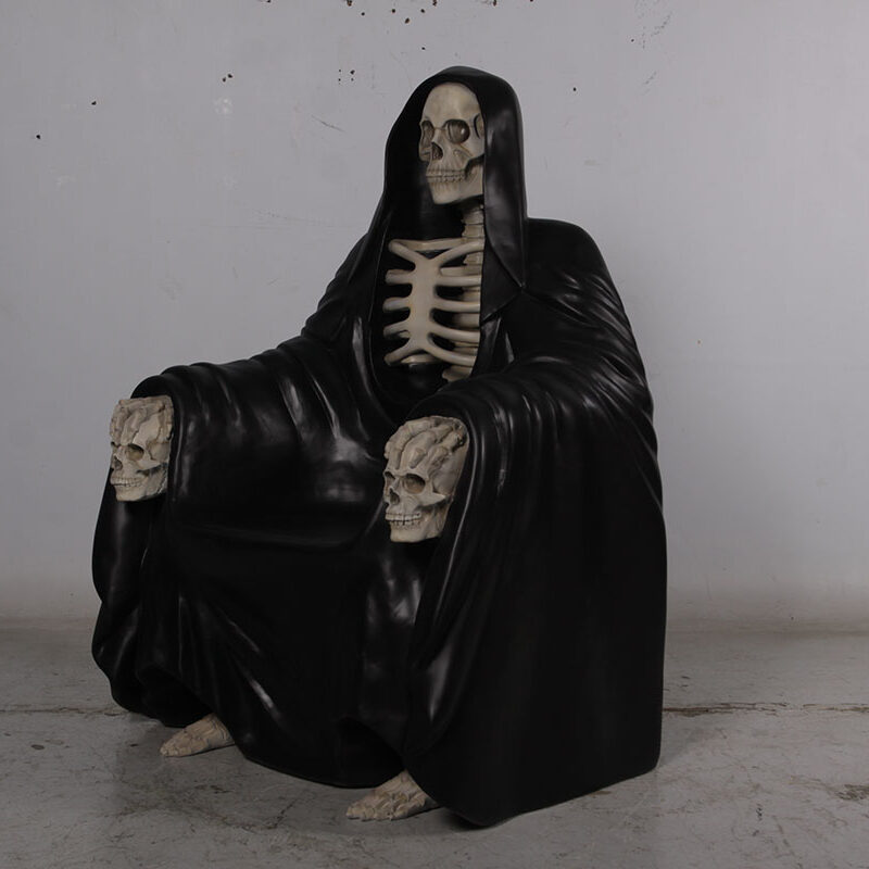 Natureworks Australia Grim Reaper Throne- Halloween prop - 180195 with black robe- Angle view