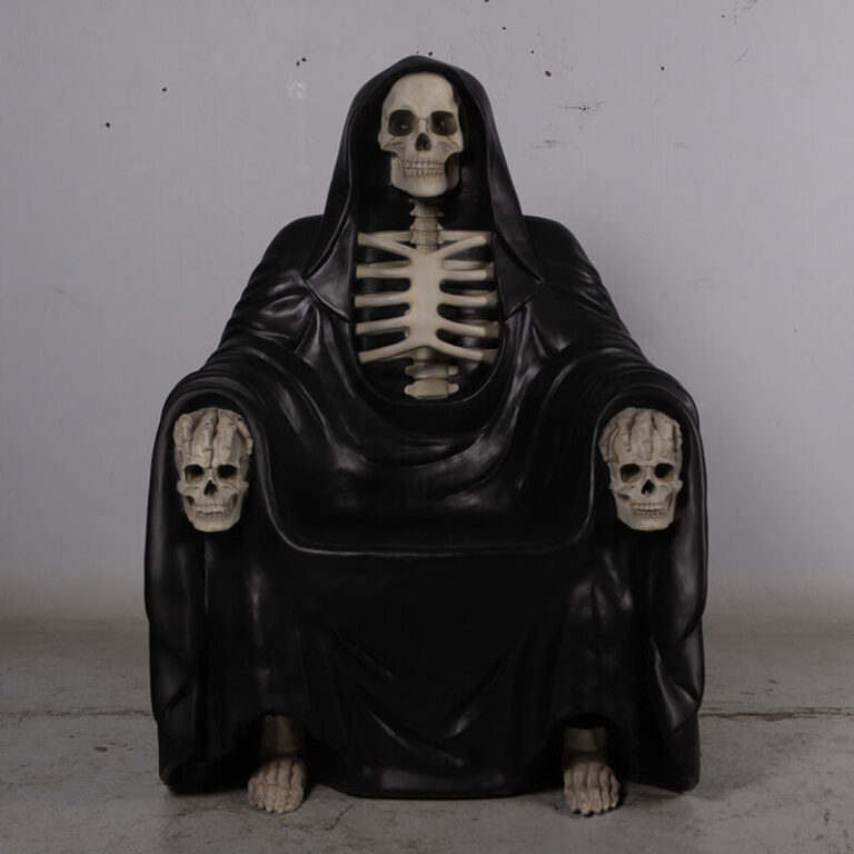Natureworks Australia Grim Reaper Throne- Halloween prop - 180195 with black robe- front view